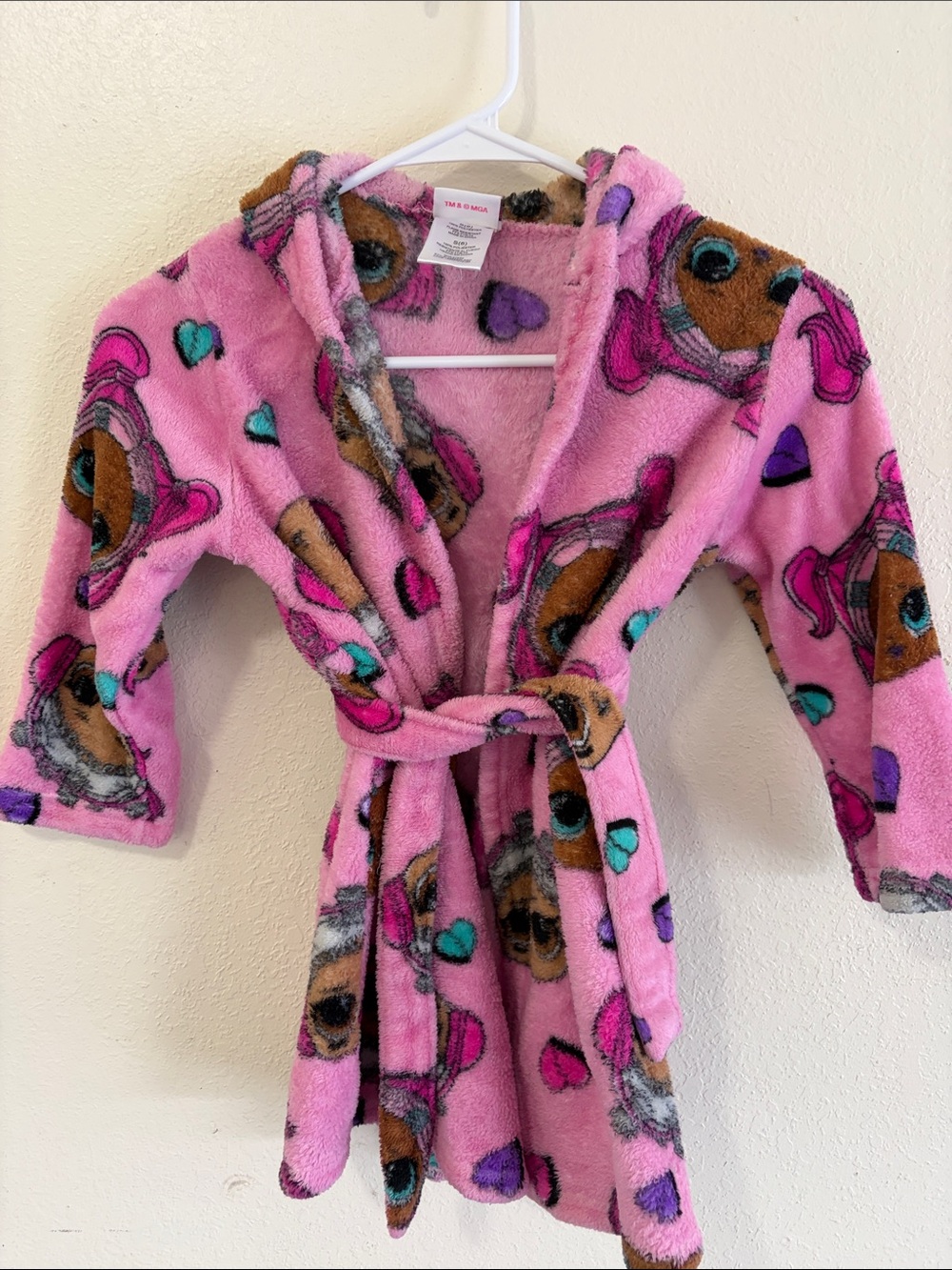 L.O.L. Surprise! Pink Plush Hooded Kids Robe with Heart & Character Print